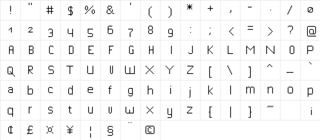 bitfont Medium  glyph index
