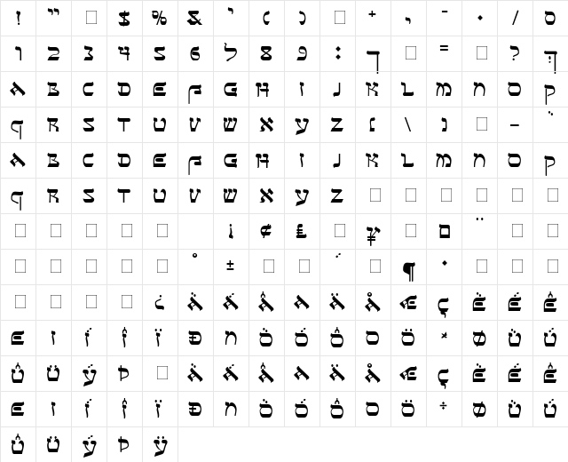 Sefer AH Regular  glyph index