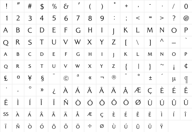 AlexonLightExpert Regular  glyph index