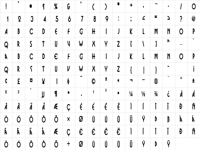 Bosnia D Bold  glyph index