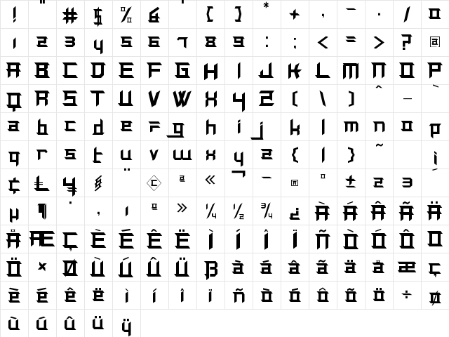 Cypress Hell Regular  glyph index