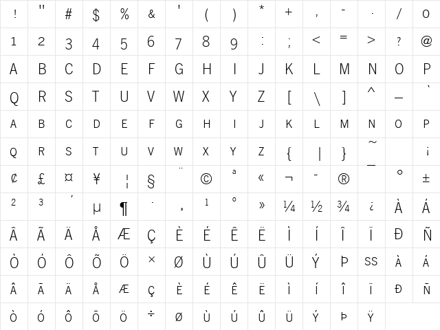 NewsGotSCTLig Regular  glyph index