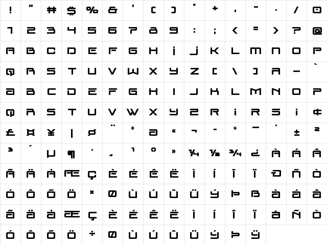 Blade Singer Bold Regular  glyph index