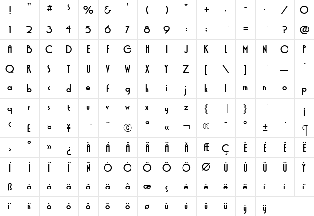 XctasySansRR Bold Regular  glyph index