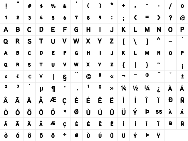 Aaux ProBlack SC Regular  glyph index