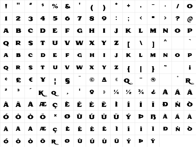 Taroca Regular  glyph index