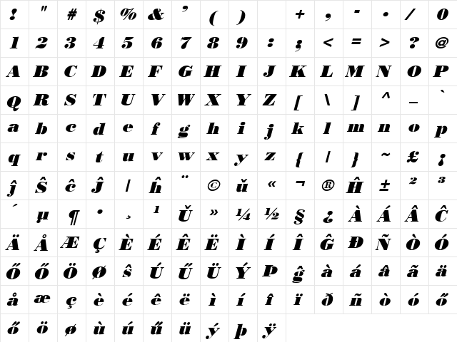 Boden Esperanto Kursiva  glyph index