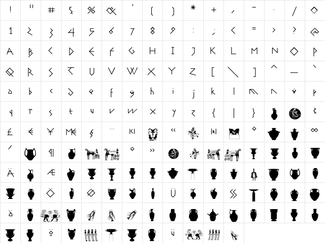 GreeKish Regular  glyph index
