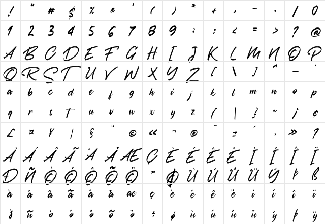 Austhind Regular  glyph index