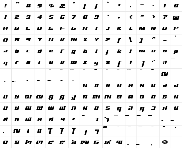 sd prostreet Regular  glyph index