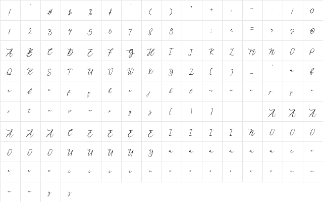 Hatebeen Regular  glyph index