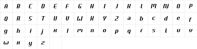 HEAVYwood Italic  glyph index