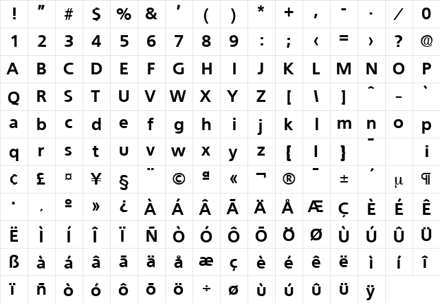 Quebec-Serial-ExtraBold Regular  glyph index