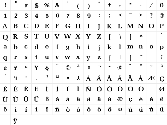 Marseille Bold  glyph index