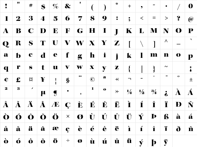 Kepler Std Black Extended Display  glyph index