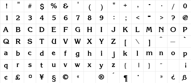 GE Chrome Bold  glyph index