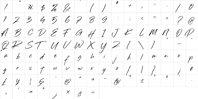 Sillii Willinn Regular  glyph index