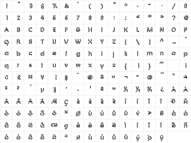 Rough05 Becker Regular  glyph index