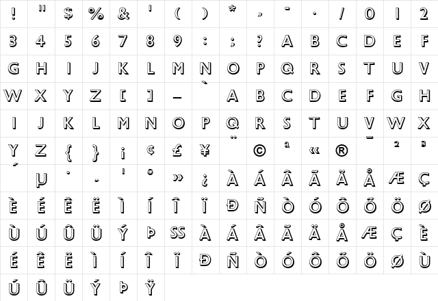 GillSansShadowed Roman  glyph index