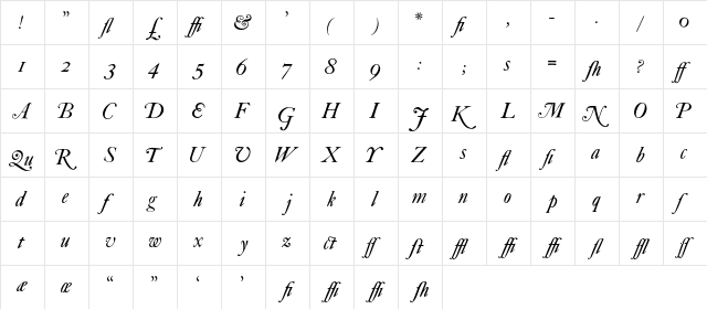 CaslonSwashItalicWF Regular  glyph index