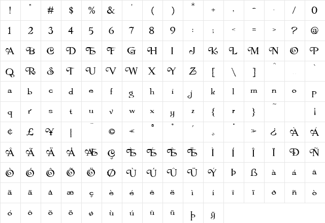 LHF Orange Grove Regular  glyph index