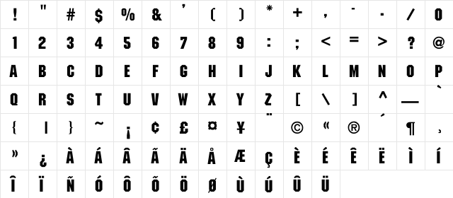 Royce Regular  glyph index