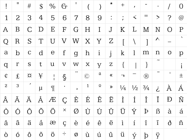 ATFAntiqueL Regular  glyph index