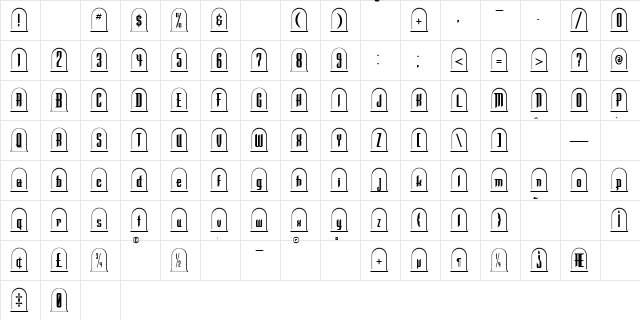 Graveyard Regular  glyph index