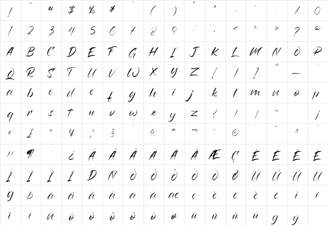 Rampage - Free for personal use Regular  glyph index