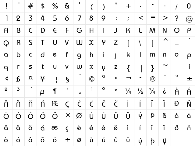 Bauhaus Md BT Medium  glyph index