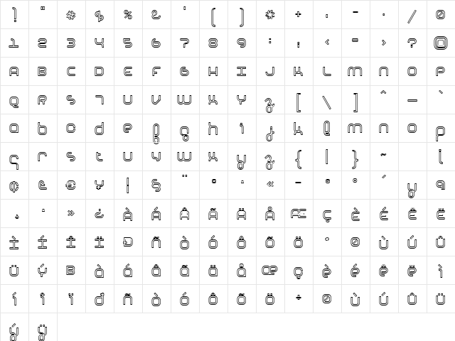 BasixHeavy Outline Regular  glyph index