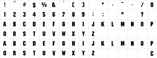 Weapon 8 Regular  glyph index