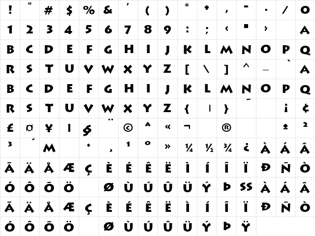 Marshall 5 Bold  glyph index