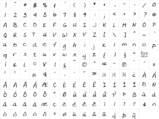 LEHN091 Regular  glyph index