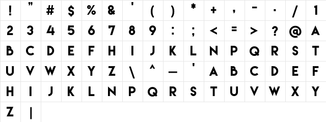 Lemon/Milk Regular  glyph index