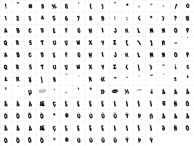 Nightmare Alley Rotated Regular  glyph index