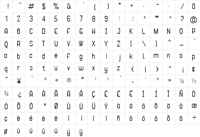 Cona Regular  glyph index