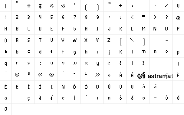 Pixelade Regular  glyph index