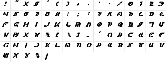 Questlok Italic Italic  glyph index