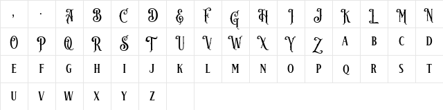 Wonderia Regular  glyph index