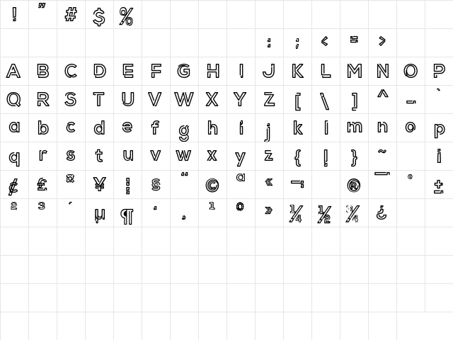 Exthing Regular  glyph index