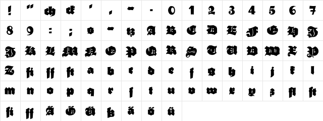 Ganz Grobe Gotisch Regular  glyph index