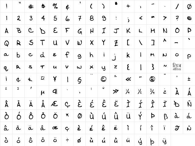 LEHN245 Regular  glyph index
