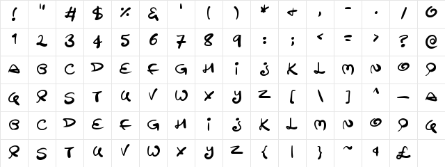 Swirltastic Regular  glyph index
