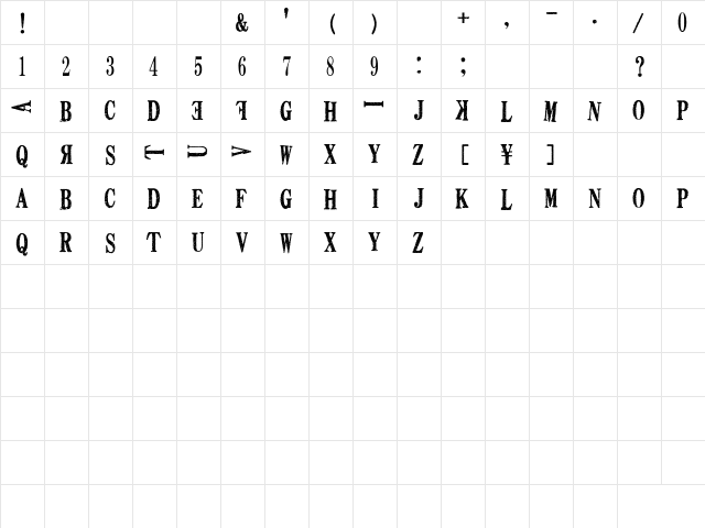 DEATH FONT ver1.0 Regular  glyph index
