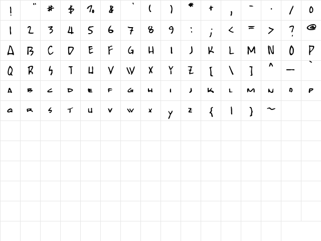Robsnet Regular  glyph index