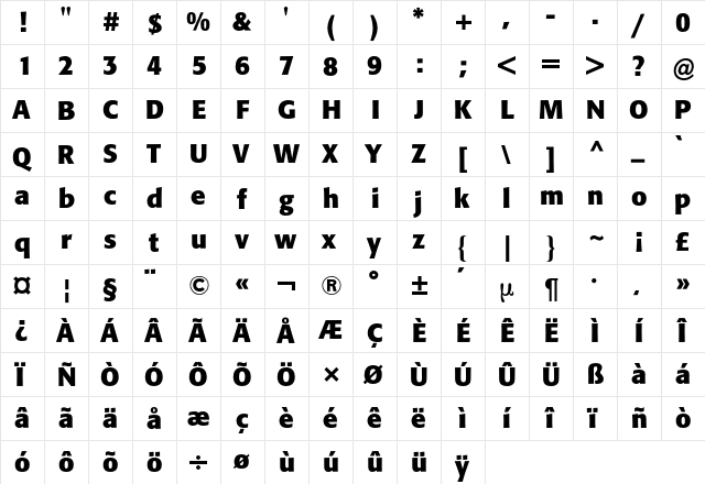Formata BQ Regular  glyph index