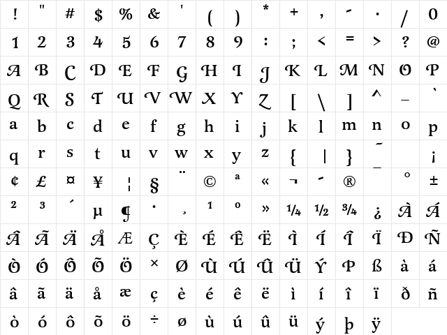 Latienne Becker Swash Med Regular  glyph index