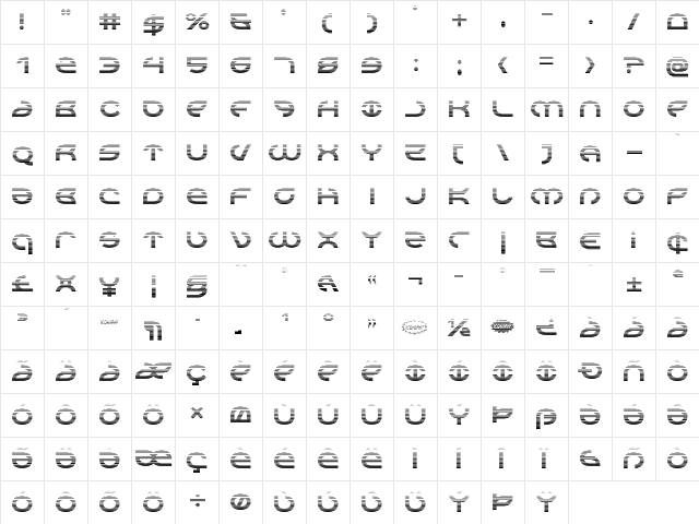Aetherfox Gradient Regular  glyph index