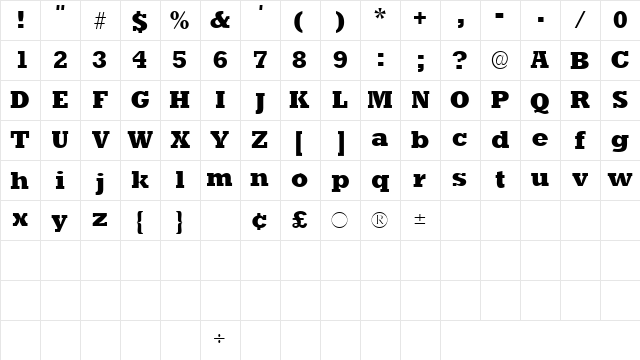 DolmenSSK Regular  glyph index